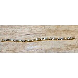 Speidel Stainless Steel CZ & Link Bracelet-Gold Tone